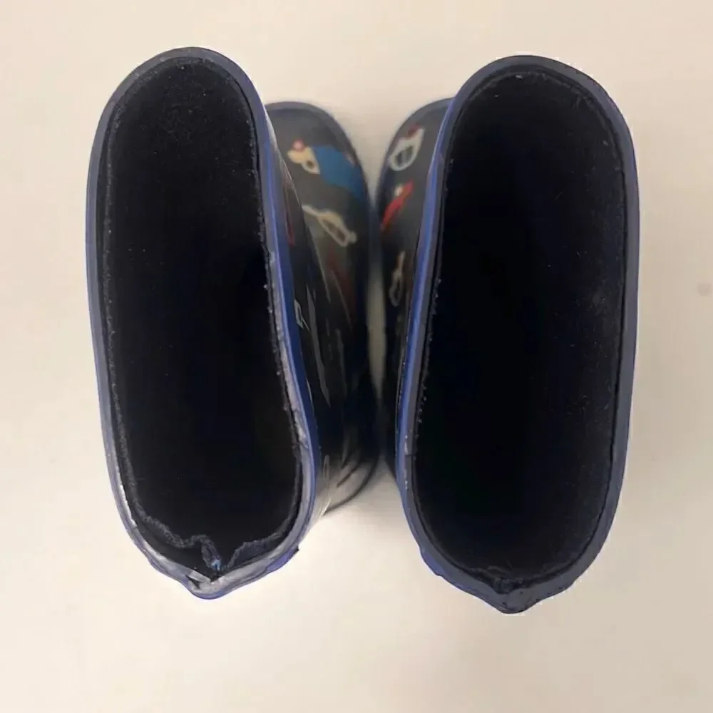 Jojo Maman Bebe Splash Kids' Black Blue Cars Rubber Rain Boots Size 5